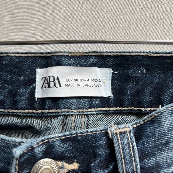 Zara Blue Slim Straight-Leg Jeans with High-Rise Waist Sz 4 - Picture 5 of 9
